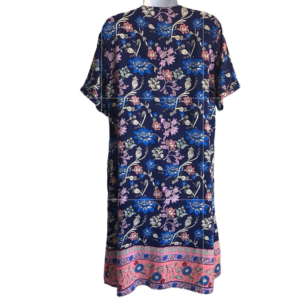 Amazon Women’s XL Multi Blue Floral V-Neck SS Button Up House Midi Dress NWOT - Picture 3 of 16